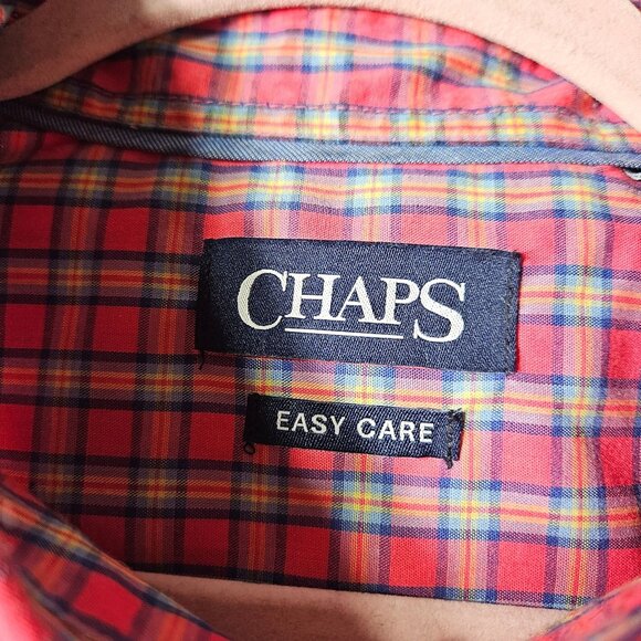 Chaps Mens Red Plaid Easy Care Button-Up Shirt XL - Picture 3 of 6